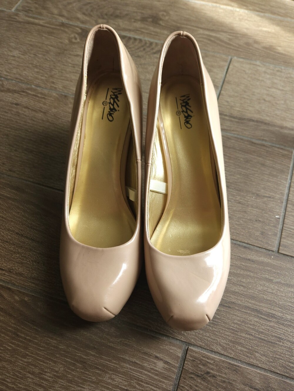 Nude Patent Round-Toe Pumps